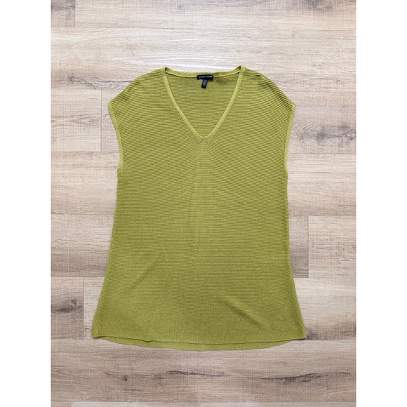 Eileen Fisher Tops - Eileen Fisher Women Green Organic Linen Cotton V-Neck Sleeveless Tunic Dress S/P